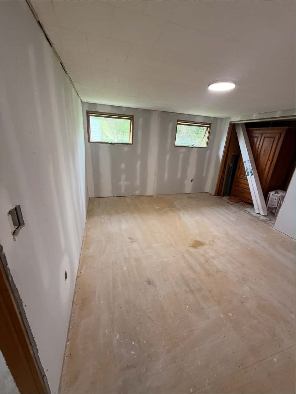 Basement drywall before finishing