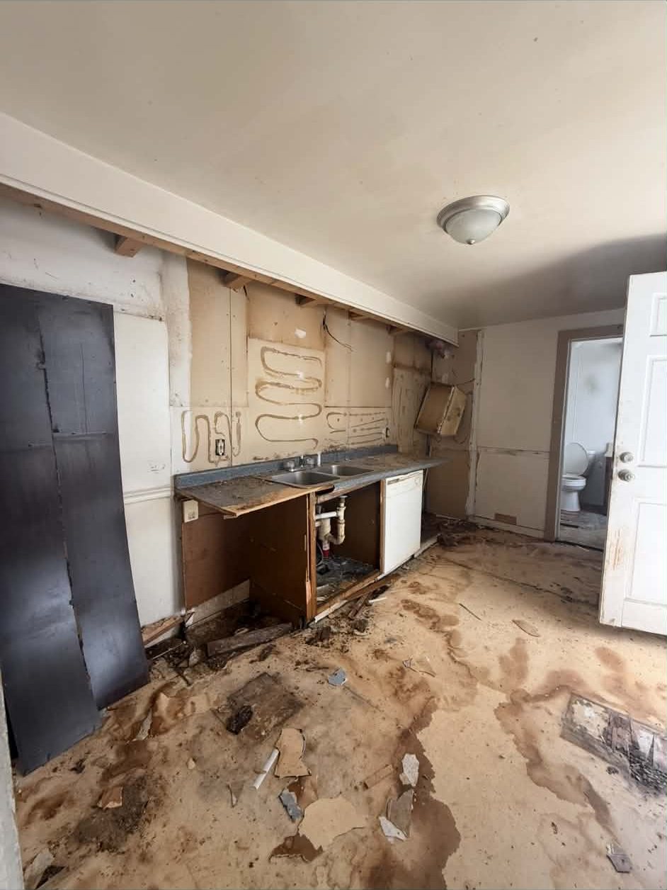 Kitchen demo before repair and finish work