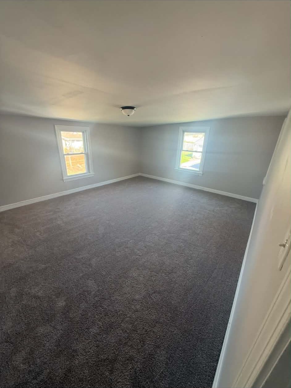 Finished gray room with carpet